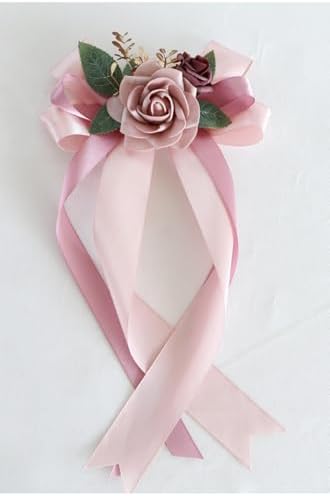 2 Packs Pink Artificial Flowers for Wedding Car Mirror
