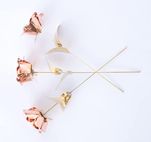 65 Inch Golden Metal Rose Sculpture - Hand Forged Copper Flower Gift