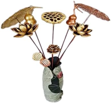 5pcs Artificial Gold Lotus Golden Flowers Leaves Stem Plants for Flowers Arrangement