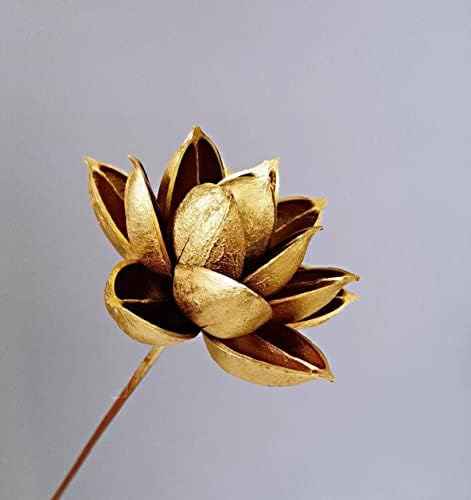5pcs Artificial Gold Lotus Golden Flowers Leaves Stem Plants for Flowers Arrangement