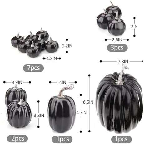Fancyes Fake Pumpkins Foam Prop Set 14 Pieces Black