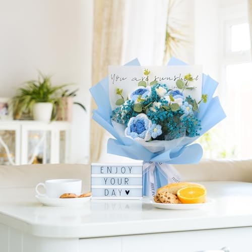 Handmade Crochet Blue Rose and Gypsophila Bouquet