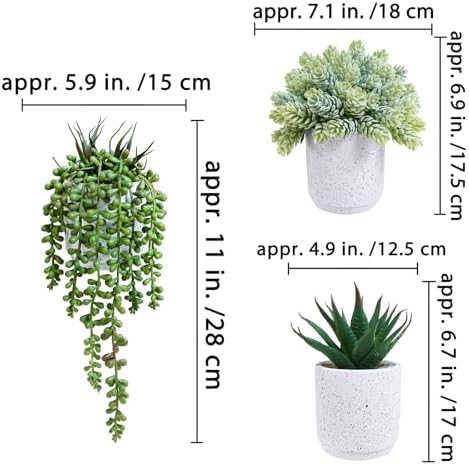 Winlyn Set of 3 Artificial Succulent Plants in White Cement Pots