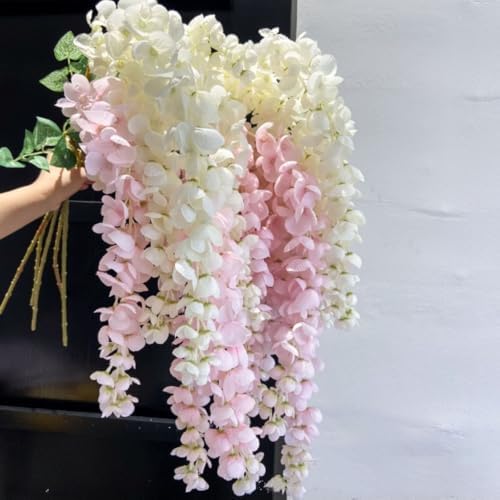 47 Inch Silk Amber Wisteria Artificial Flowers 2 Branches