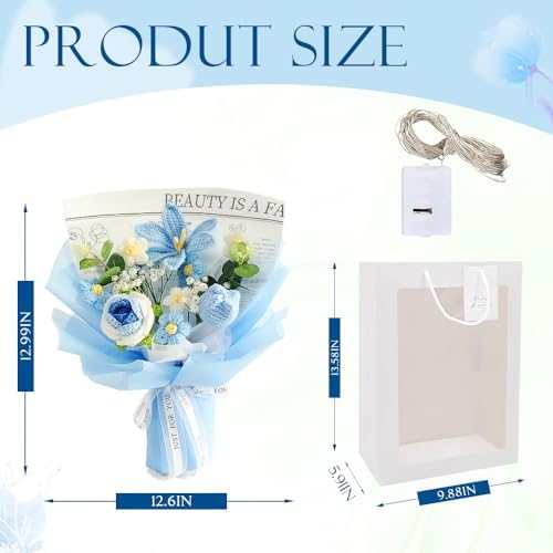 Crochet Flower Bouquet with Rose and Tulips Blue