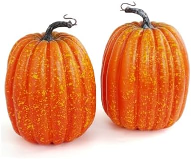 WESAPPINC 2PCS Large Orange Artificial Pumpkins for Seasonal Decor