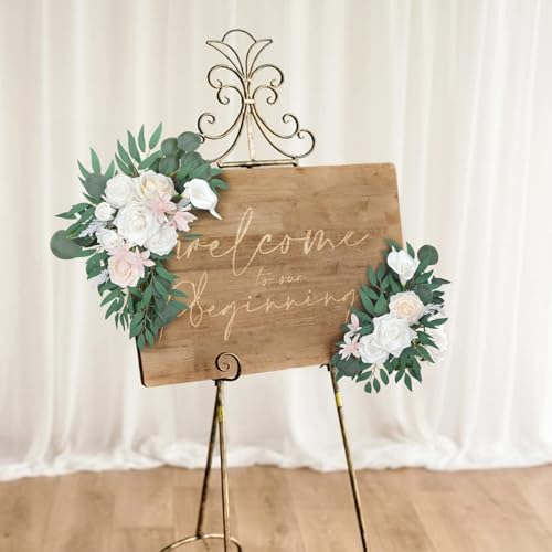 White Faux Wedding Flowers Arch Decor Sign