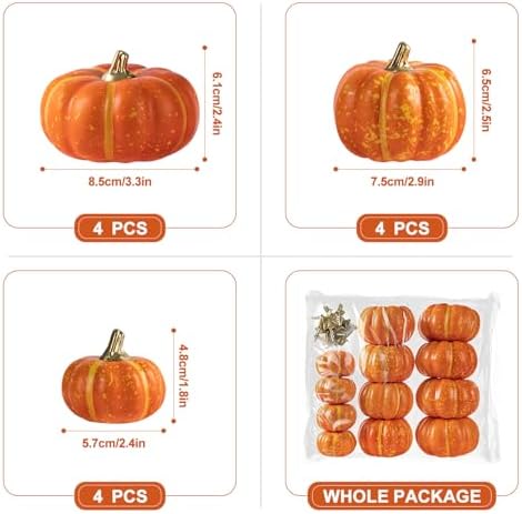 Ywlake 12 Pcs Artificial Orange Pumpkins Fall Decor
