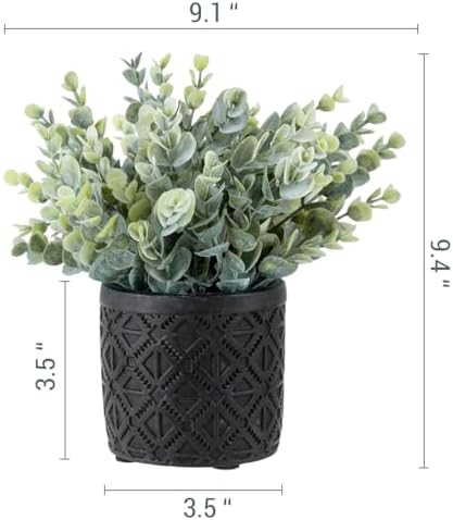 MyGift Artificial Eucalyptus Plant in Gray Concrete Pots with Geometric Pattern