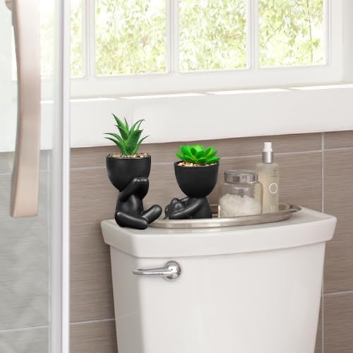 Pack of 4 Matte Black Faux Plants with Human Shaped Pots