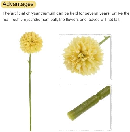 MECCANIXITY Artificial Flower Heads Yellow Silk Chrysanthemum Ball for Wedding Crafts