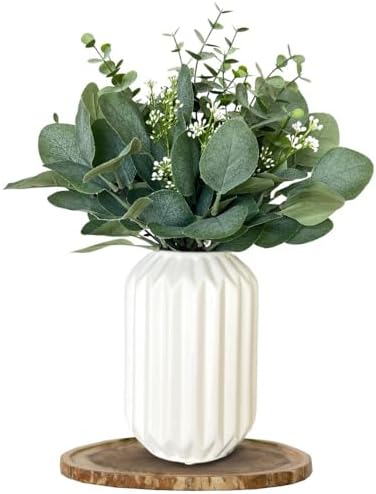 Realistic Fake Eucalyptus Plant with White Ceramic Vase