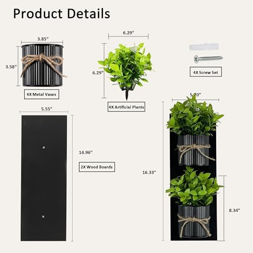 Artificial Plants Wall Decor Set with Metal and Wood