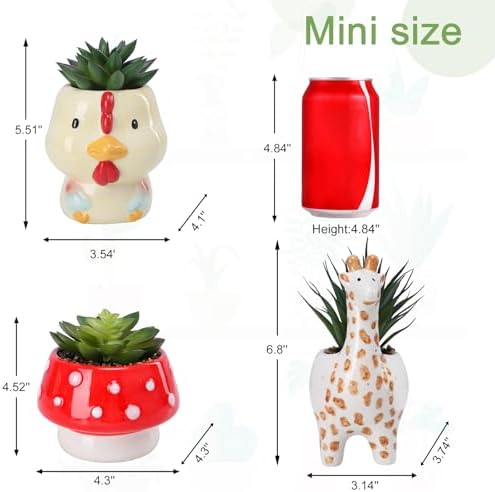Chonsun Set of 3 Small Fake Succulent Plants in Cute Animal Ceramic Pots