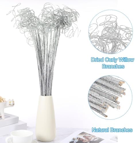 PATIKIL Glitter Curly Branches 60 Pcs Silver