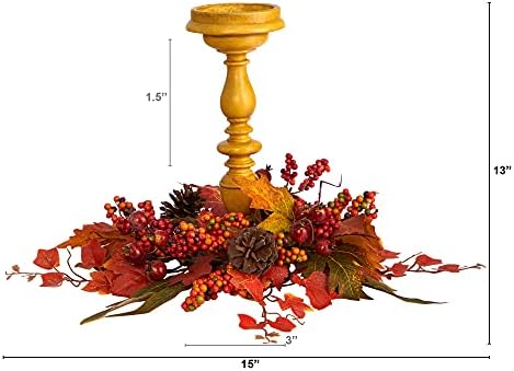 Nearly Natural 15in Harvest Fall Artificial Candelabrum Arrangement