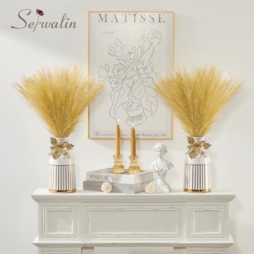 Serwalin 60Pcs Artificial Gold Pampas Grass Decor