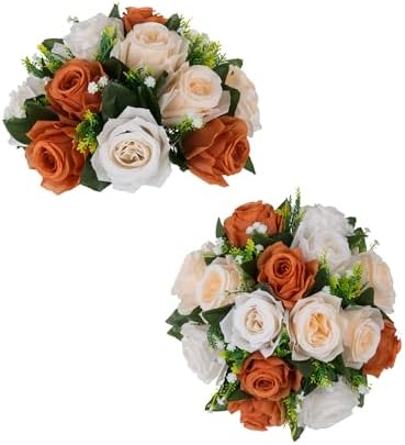 Blosmon Artificial Rose Kissing Balls 2 Pcs with Base for Wedding Centerpieces