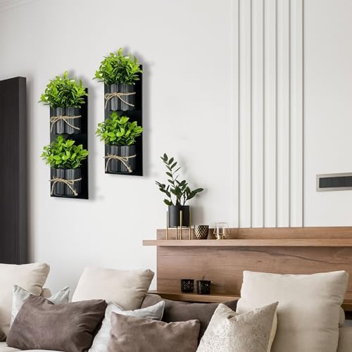 Artificial Plants Wall Decor Set with Metal and Wood