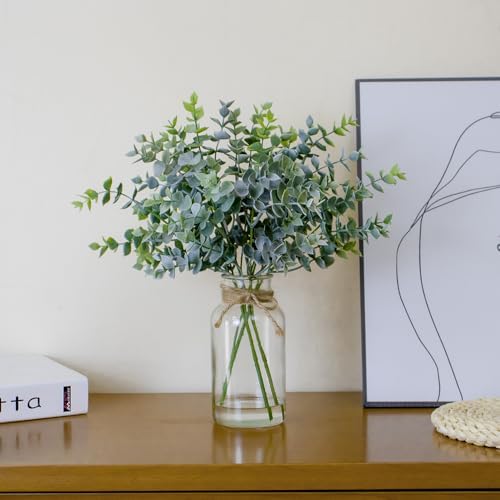 Lifelike Artificial Eucalyptus in Glass Vase with Faux Water