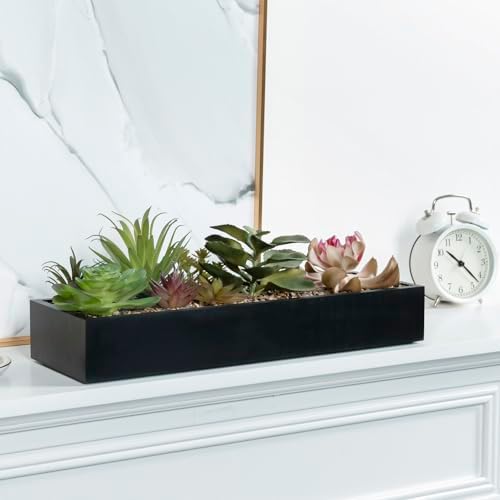 MyGift Artificial Succulent Arrangement in Black Rectangular Planter