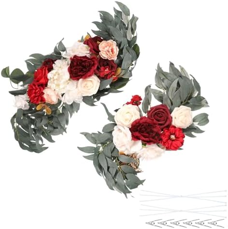 PATIKIL Red Artificial Rose Wedding Arch Flowers 2Pcs
