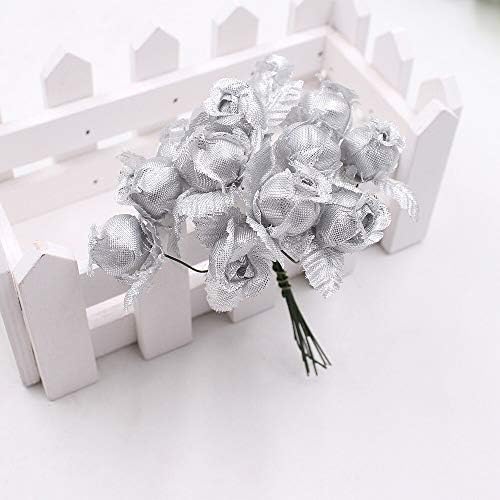 Silver Silk Rose Bouquet Artificial Flower Wedding Decoration