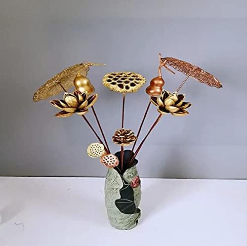 5pcs Artificial Gold Lotus Golden Flowers Leaves Stem Plants for Flowers Arrangement