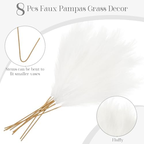 Ouddy Decor 8 Pcs Faux Pampas Grass Ivory