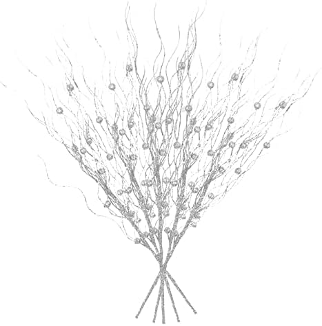 10 PCS Artificial Willow Branches Curly Ting 17 Inch Silver