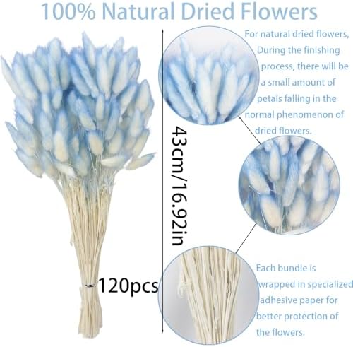 120 Pcs Blue Dried Bunny Tails Floral Decor