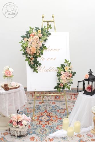 Pack of 2 Wedding Arch with Artificial Flowers and Welcome Sign