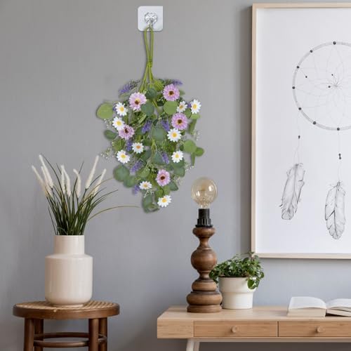 20 Inch Purple White Artificial Daisy Teardrop Swag