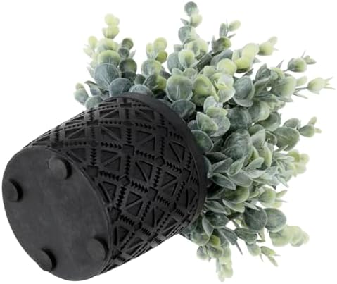 MyGift Artificial Eucalyptus Plant in Gray Concrete Pots with Geometric Pattern