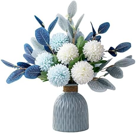 Artificial Flowers and Vases Set with Realistic Hydrangea and Eucalyptus