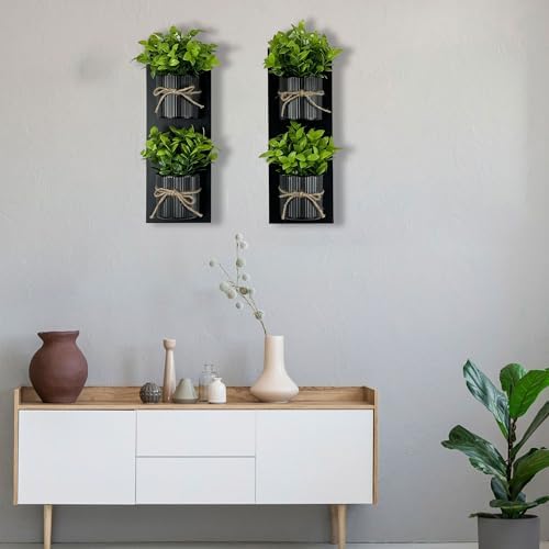 Artificial Plants Wall Decor Set with Metal and Wood
