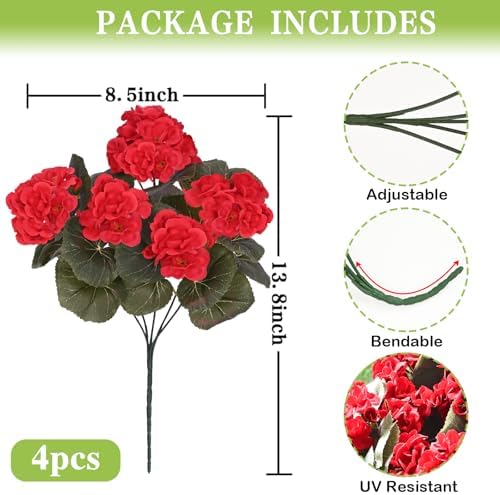 Waipfaru 8Pcs Artificial Geraniums for Outdoor Decor