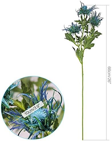 3 Branch Blue Artificial Thistle Flowers Bouquet