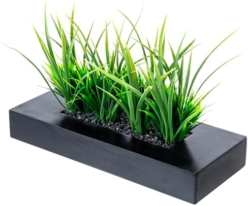 MyGift Artificial Grass Plants in Black Wood Planter