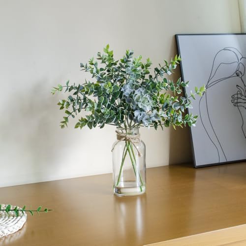 Lifelike Artificial Eucalyptus in Glass Vase with Faux Water