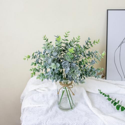 Lifelike Artificial Eucalyptus in Glass Vase with Faux Water