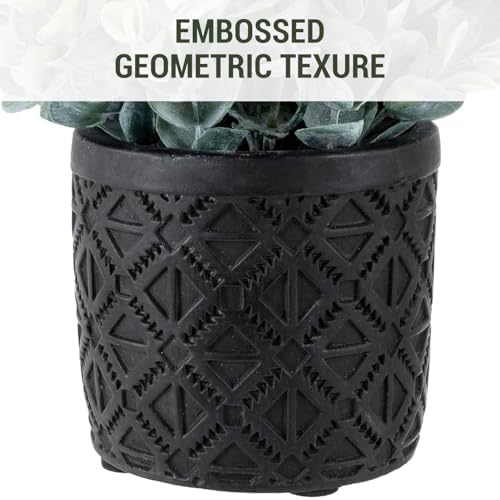MyGift Artificial Eucalyptus Plant in Gray Concrete Pots with Geometric Pattern