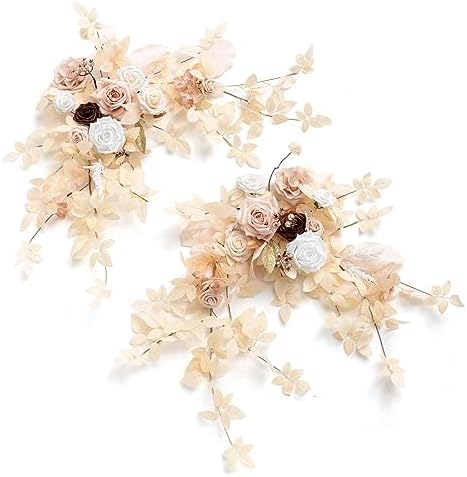 Lings Moment 2PCS White Beige Artificial Floral Swags Centerpieces