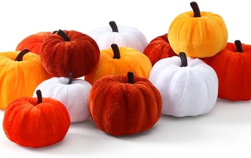 SITUMEIZI 12 Pcs Velvet Foam Pumpkins for Fall Decor