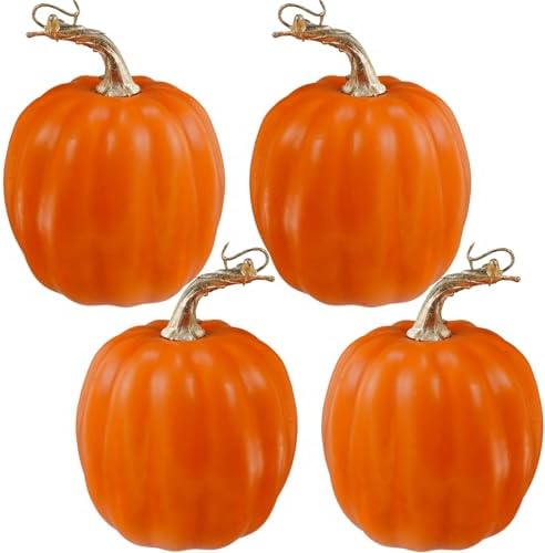 Winlyn 4 Pcs Artificial Orange Pumpkins Fall Decor