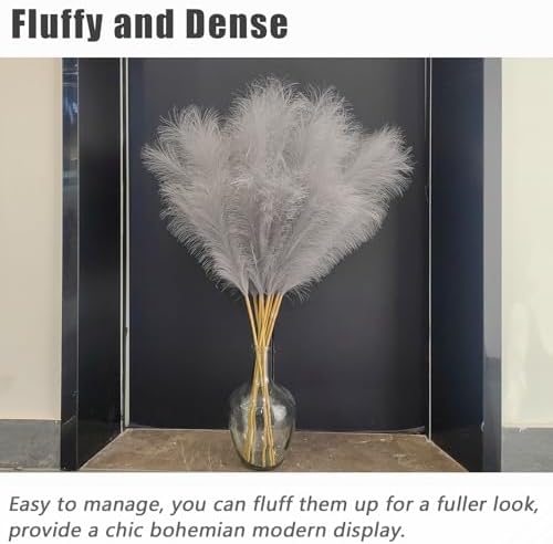 38 Inch 10 Stems Faux Pampas Grass - Grey