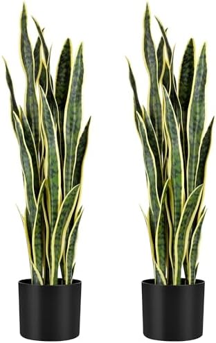 KOL 3ft 2PCS Artificial Snake Plant Yellow