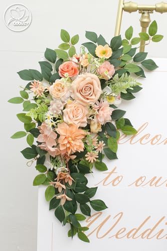 Pack of 2 Wedding Arch with Artificial Flowers and Welcome Sign