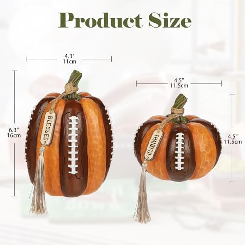 Artificial Football Pumpkins Resin Set of 2 Fall Decor