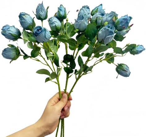 Urier 7 Heads Artificial Flowers Dried Roses Set 3Pcs Blue
